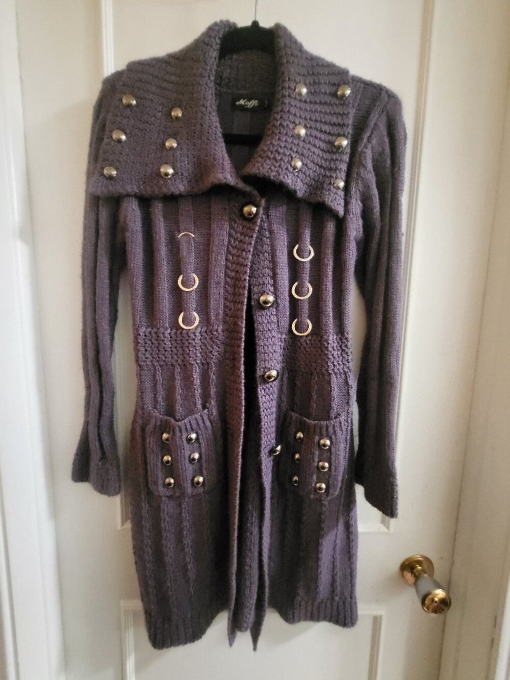 Moffi International Studded Knit Longline Cardigan Sweater Coat - Small